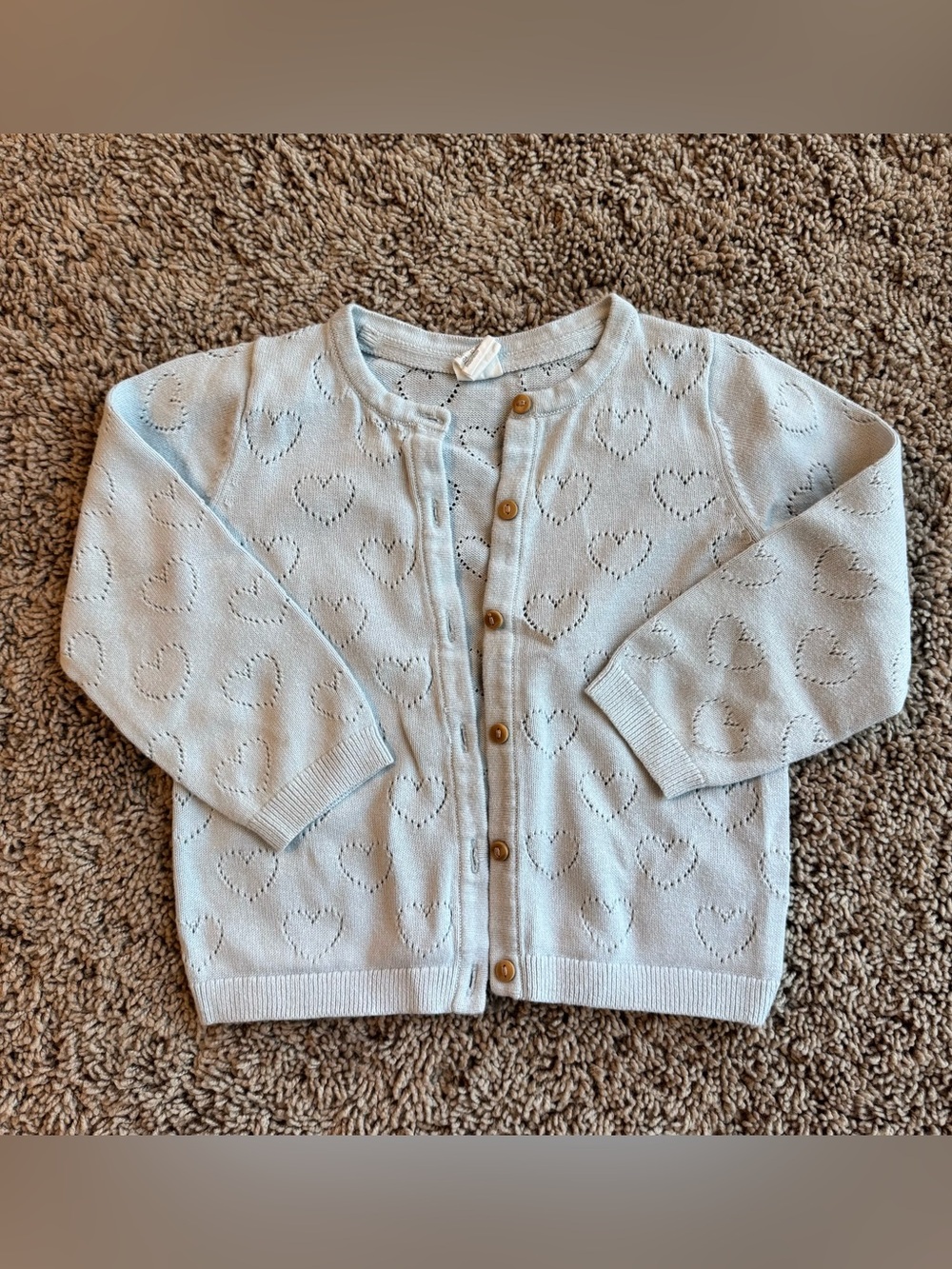 H&M light blue heart pointelle cardigan sweater 2T 12-18 months